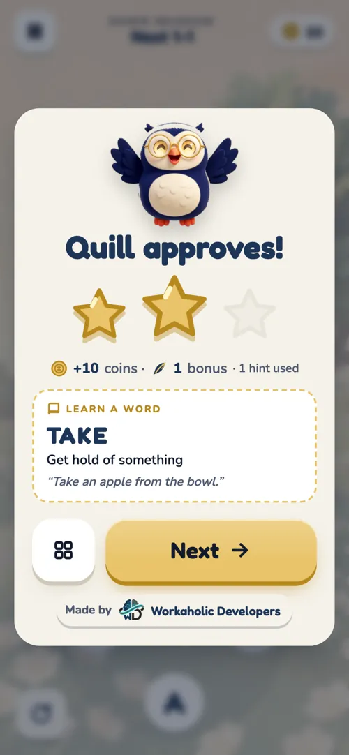 Learn-a-word card after a nest